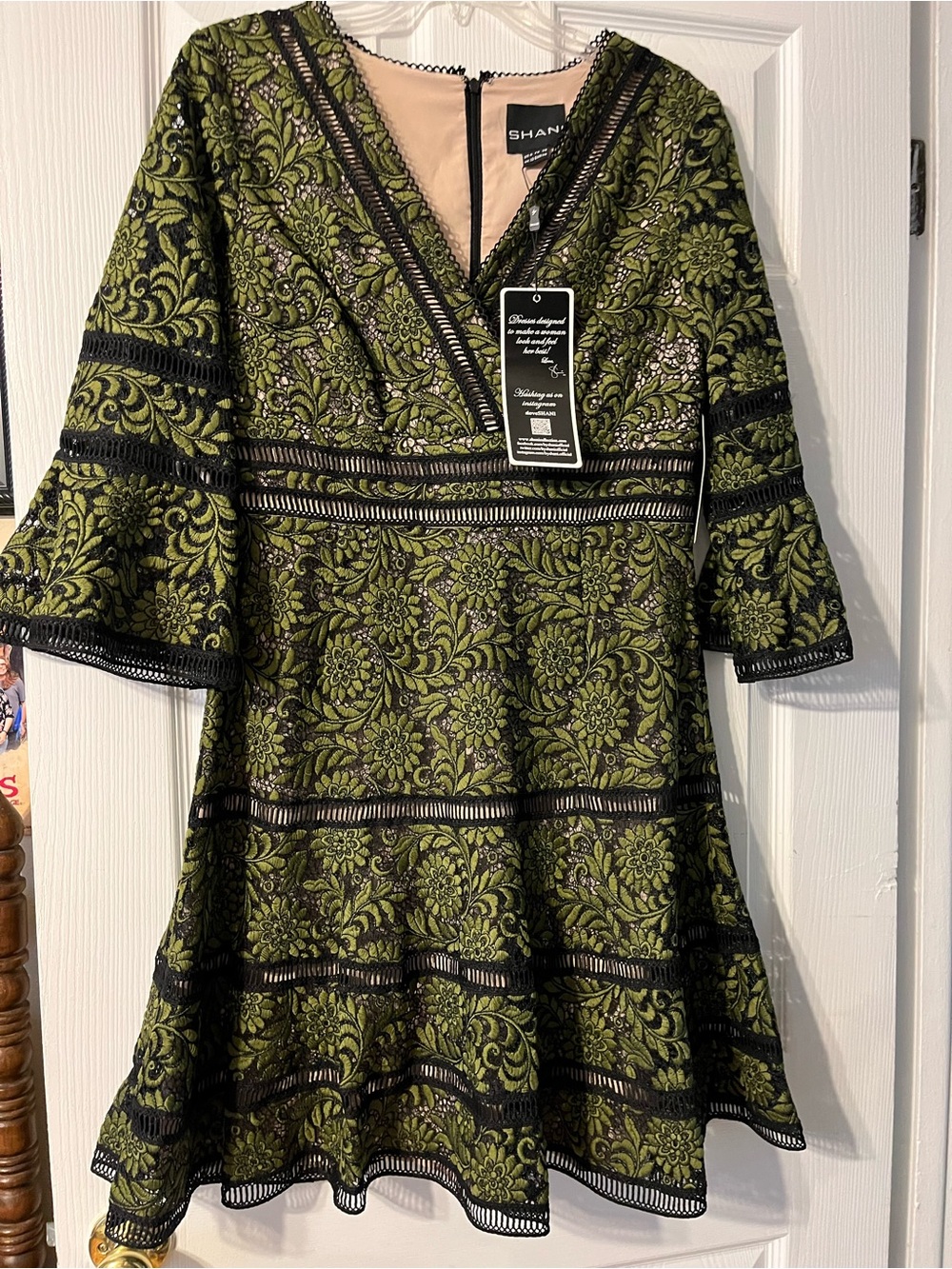 SHANI NWT  Olive Green Lace Fit & Flare Dress Evening wear